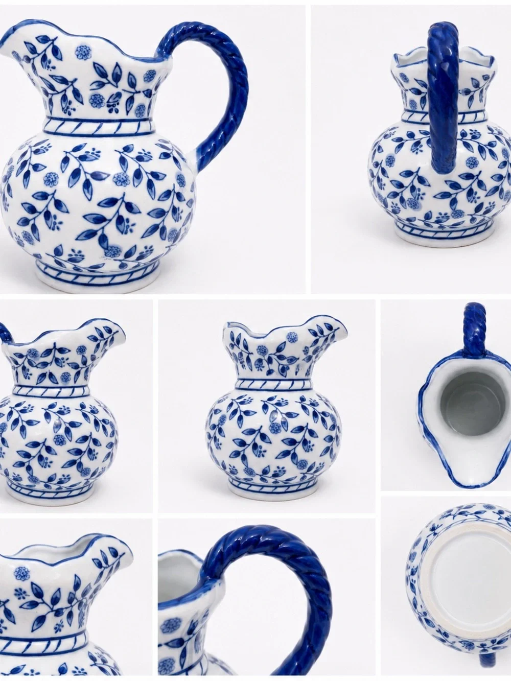 Blue & White Floral Ceramic Pitcher Vase 7.5” - Picture 4 of 4